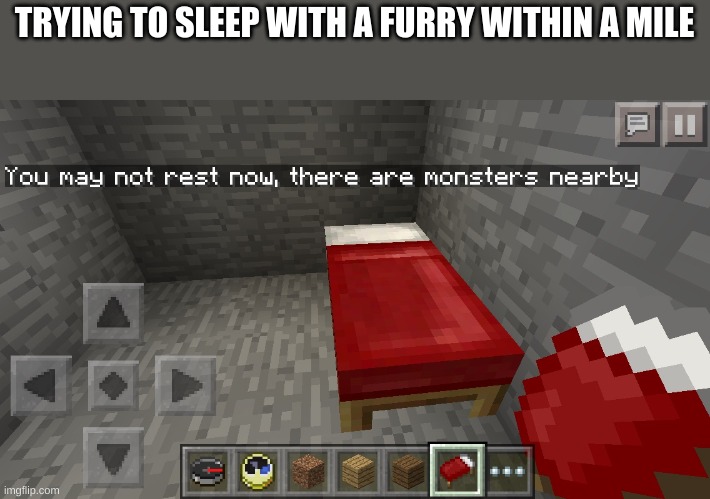 You may not rest now, there are monsters nearby | TRYING TO SLEEP WITH A FURRY WITHIN A MILE | image tagged in you may not rest now there are monsters nearby | made w/ Imgflip meme maker