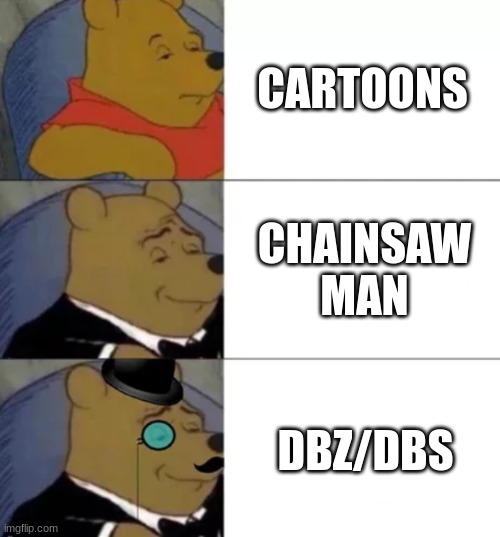 Fancy pooh | CARTOONS CHAINSAW MAN DBZ/DBS | image tagged in fancy pooh | made w/ Imgflip meme maker