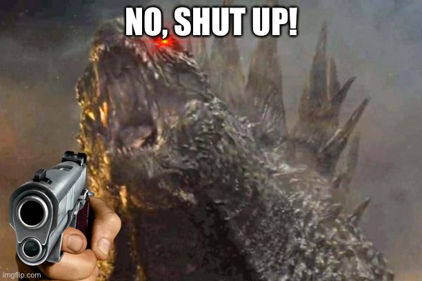 Godzilla 2014 come at me bro | NO, SHUT UP! | image tagged in godzilla 2014 come at me bro | made w/ Imgflip meme maker