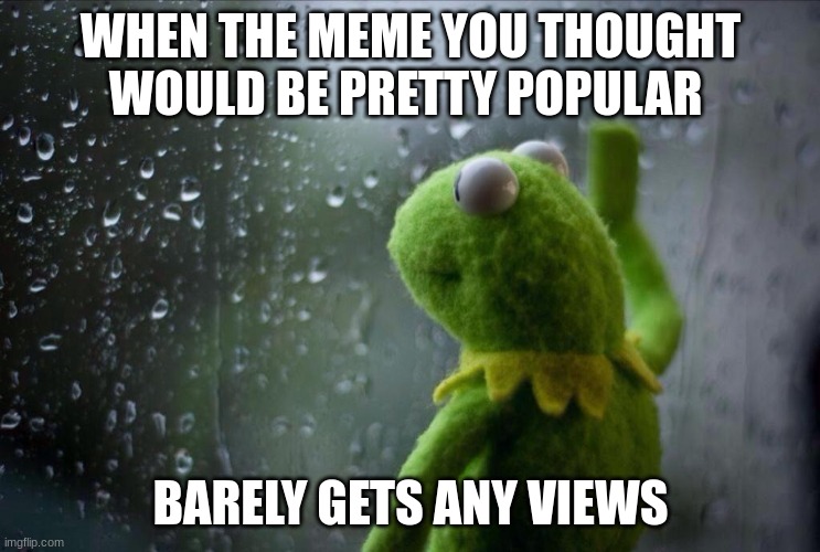 We all wish our memes were more popular... | WHEN THE MEME YOU THOUGHT WOULD BE PRETTY POPULAR; BARELY GETS ANY VIEWS | image tagged in sad kermit,fax,memes,relatable,so true | made w/ Imgflip meme maker
