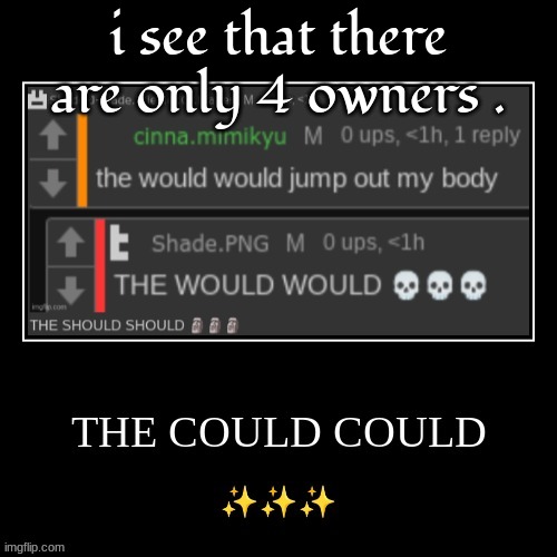 the could could | i see that there are only 4 owners . | image tagged in the could could | made w/ Imgflip meme maker