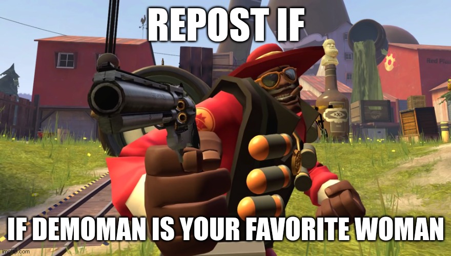 best woman | REPOST IF; IF DEMOMAN IS YOUR FAVORITE WOMAN | image tagged in demoman with gun | made w/ Imgflip meme maker