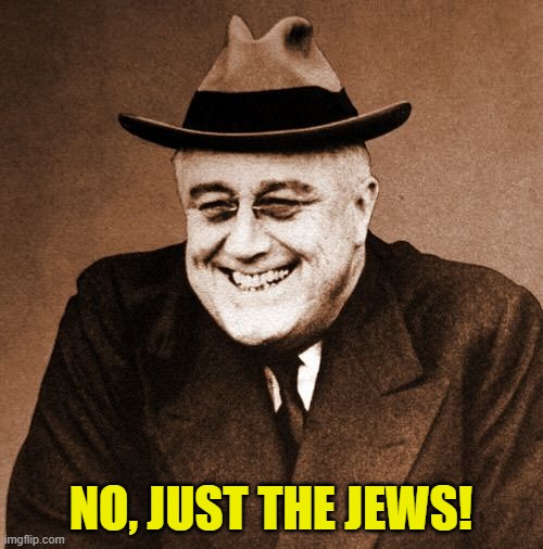 FDR laughing | NO, JUST THE JEWS! | image tagged in fdr laughing | made w/ Imgflip meme maker