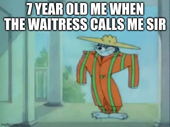 FR | 7 YEAR OLD ME WHEN THE WAITRESS CALLS ME SIR | image tagged in memes,tom and jerry | made w/ Imgflip meme maker