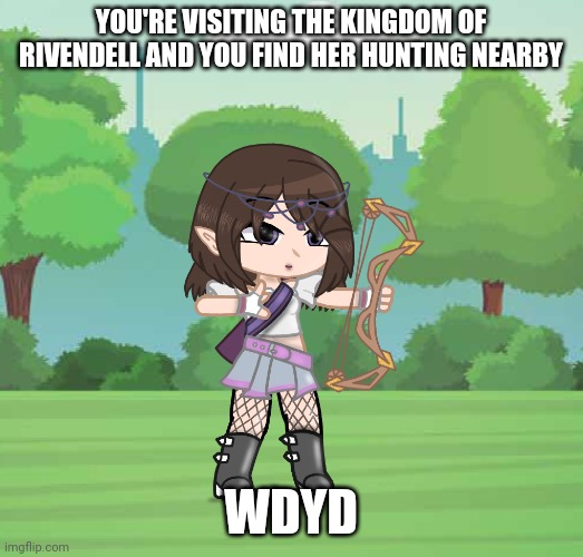 Lord of the rings rp | YOU'RE VISITING THE KINGDOM OF RIVENDELL AND YOU FIND HER HUNTING NEARBY; WDYD | image tagged in lord of the rings,frodo,roleplaying | made w/ Imgflip meme maker