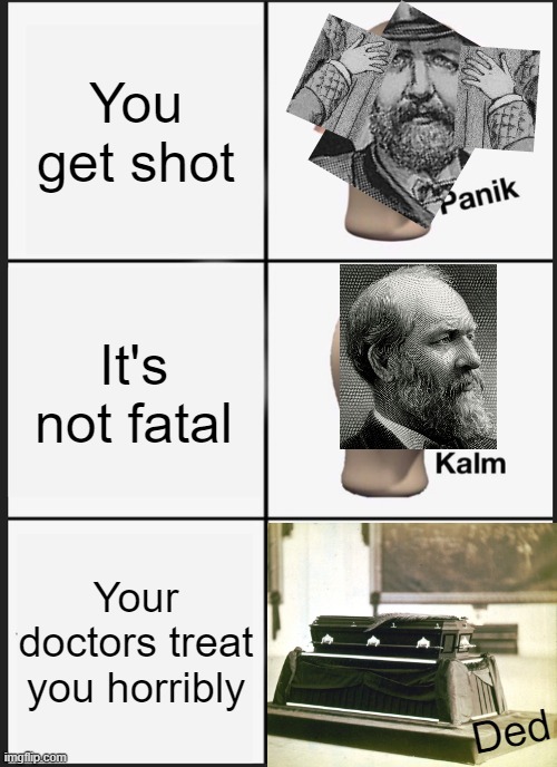 Panik Kalm Panik | You get shot; It's not fatal; Your doctors treat you horribly; Ded | image tagged in memes,panik kalm panik | made w/ Imgflip meme maker