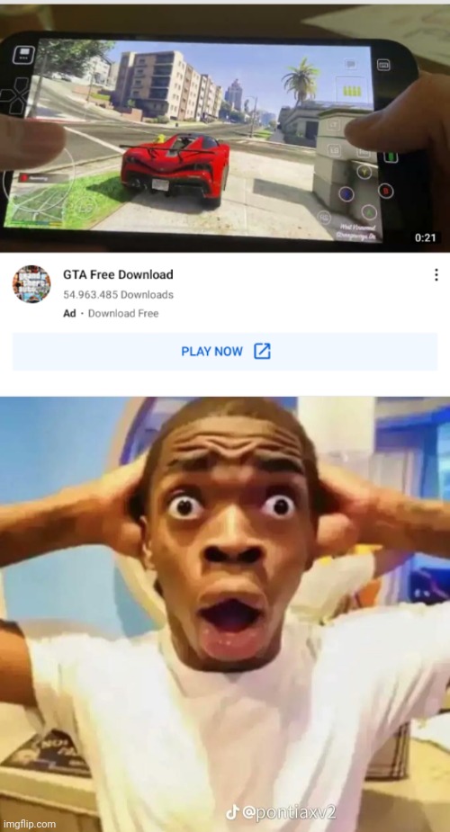 HOLY SHIT I DIDN'T KNOW YOU COULD DOWNLOAD GTA FOR FREE IMMA DO IT GUYS | image tagged in shocked black guy | made w/ Imgflip meme maker
