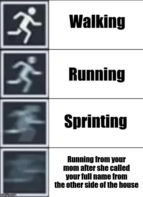 Very Fast | Running from your mom after she called your full name from the other side of the house | image tagged in very fast | made w/ Imgflip meme maker