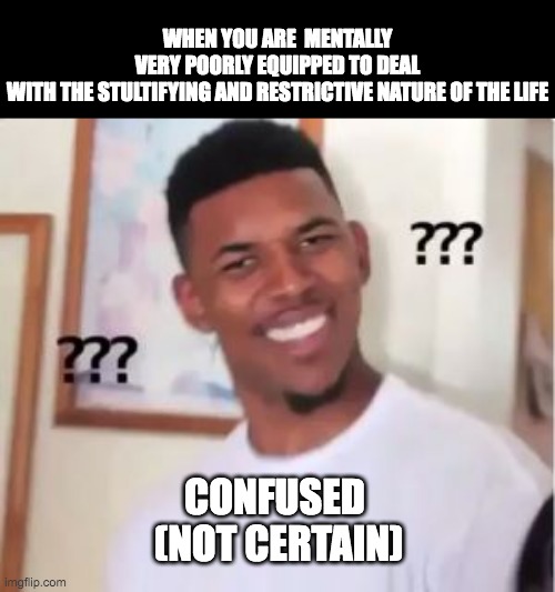 Nick Young | WHEN YOU ARE  MENTALLY VERY POORLY EQUIPPED TO DEAL WITH THE STULTIFYING AND RESTRICTIVE NATURE OF THE LIFE; CONFUSED 
(NOT CERTAIN) | image tagged in nick young | made w/ Imgflip meme maker