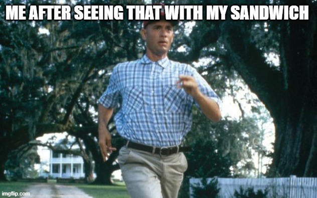 run forrest run | ME AFTER SEEING THAT WITH MY SANDWICH | image tagged in run forrest run | made w/ Imgflip meme maker