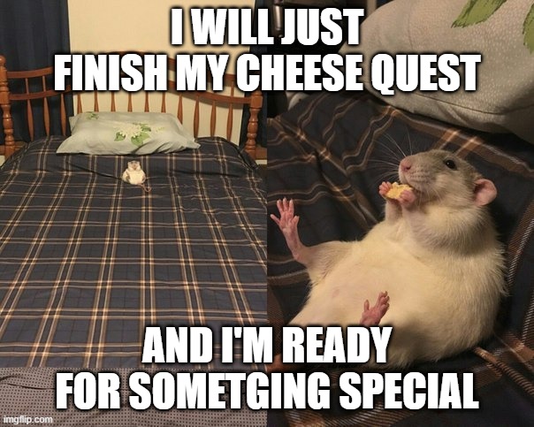 I WILL JUST FINISH MY CHEESE QUEST; AND I'M READY FOR SOMETGING SPECIAL | made w/ Imgflip meme maker