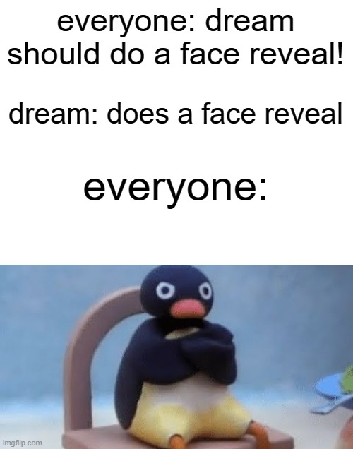 relatable right???(i don't mean to be rude abt dream's face reveal) | everyone: dream should do a face reveal! dream: does a face reveal; everyone: | image tagged in now i don't want | made w/ Imgflip meme maker
