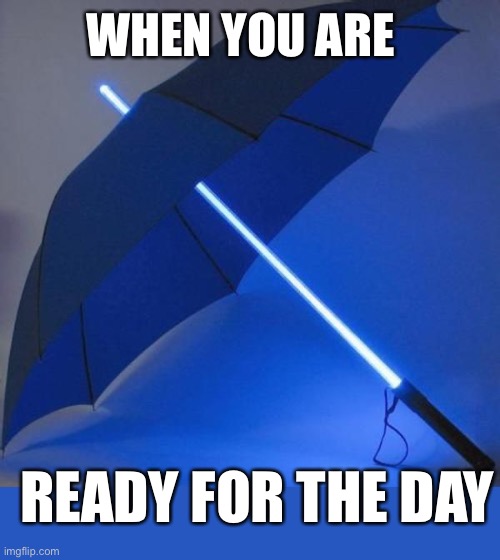 Ready | WHEN YOU ARE; READY FOR THE DAY | image tagged in umbrella saber,tell me the truth i'm ready to hear it,get ready for,something's wrong i can feel it,how tough am i,brave | made w/ Imgflip meme maker