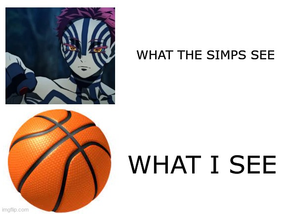 Akaza is a basketball | WHAT THE SIMPS SEE; WHAT I SEE | image tagged in blank white template,basketball,japan | made w/ Imgflip meme maker