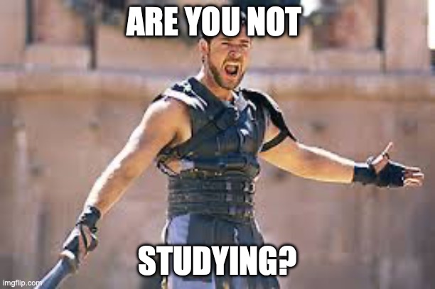 Are you not entertained | ARE YOU NOT; STUDYING? | image tagged in are you not entertained | made w/ Imgflip meme maker