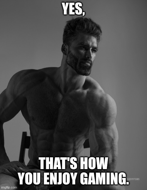 Giga Chad | YES, THAT'S HOW YOU ENJOY GAMING. | image tagged in giga chad | made w/ Imgflip meme maker