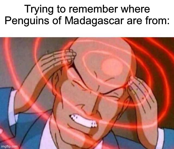 penguins are my favourite animal :) | Trying to remember where Penguins of Madagascar are from: | image tagged in anime guy brain waves | made w/ Imgflip meme maker
