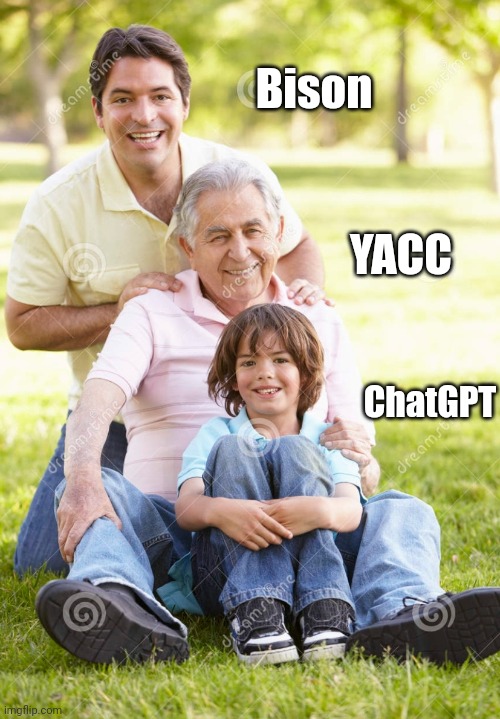 YACC Bison ChatGPT, the Generator family photo | Bison; YACC; ChatGPT | image tagged in computer | made w/ Imgflip meme maker