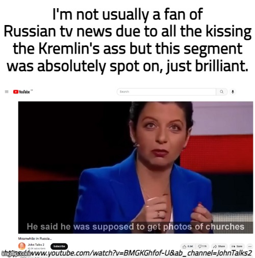 Россия-1 nails it here. The USA is a total joke. | I'm not usually a fan of Russian tv news due to all the kissing the Kremlin's ass but this segment was absolutely spot on, just brilliant. https://www.youtube.com/watch?v=BMGKGhfof-U&ab_channel=JohnTalks2 | image tagged in blank white template,russia,usa | made w/ Imgflip meme maker