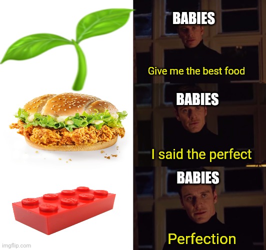 perfection | Give me the best food BABIES BABIES BABIES I said the perfect Perfection | image tagged in perfection | made w/ Imgflip meme maker