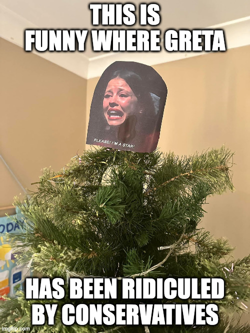 Funny Christmas Tree | THIS IS FUNNY WHERE GRETA; HAS BEEN RIDICULED BY CONSERVATIVES | image tagged in funny,memes,christmas tree | made w/ Imgflip meme maker