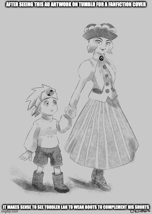 Six-Year-Old Lan AU | AFTER SEEING THIS AU ARTWORK ON TUMBLR FOR A FANFICTION COVER; IT MAKES SENSE TO SEE TODDLER LAN TO WEAR BOOTS TO COMPLEMENT HIS SHORTS | image tagged in lan hikari,megaman,megaman battle network,memes | made w/ Imgflip meme maker