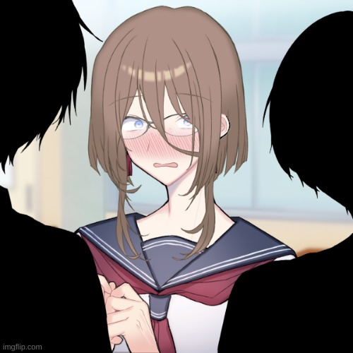Some guys are talking to her in the hallway  at high school, but she obviously looks her uncomfortable, she's new. Wdyd? | image tagged in high school,role play,new kid,picrew,romance if you want,or just friends | made w/ Imgflip meme maker