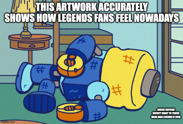 Servbot Falling on the Stairs | THIS ARTWORK ACCURATELY SHOWS HOW LEGENDS FANS FEEL NOWADAYS; WHERE CAPCOM DOESN'T WANT TO TOUCH MEGA MAN LEGENDS IF EVER | image tagged in megaman legends,megaman,capcom,servbot,memes | made w/ Imgflip meme maker
