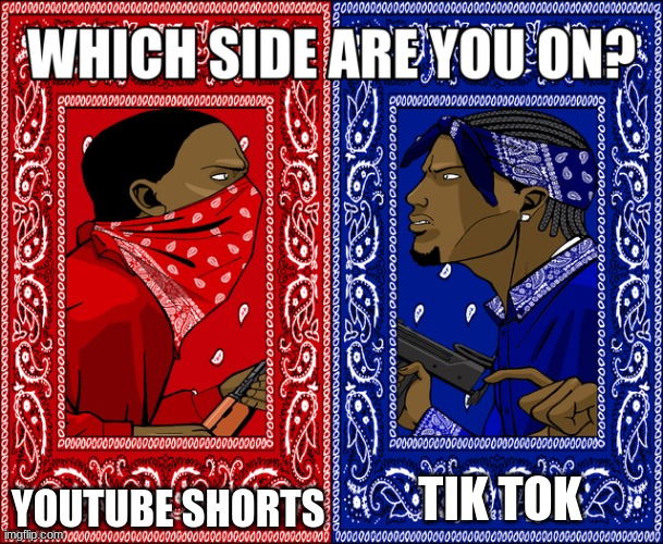 YTS or TT | YOUTUBE SHORTS; TIK TOK | image tagged in which side are you on | made w/ Imgflip meme maker