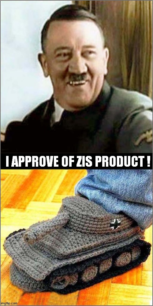 I Vont Panzer Slippers ! | I APPROVE OF ZIS PRODUCT ! | image tagged in hitler,panzer,slippers,dark humour | made w/ Imgflip meme maker