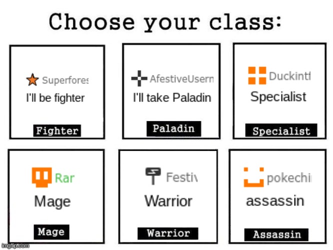 Comment Class | image tagged in choose your class | made w/ Imgflip meme maker