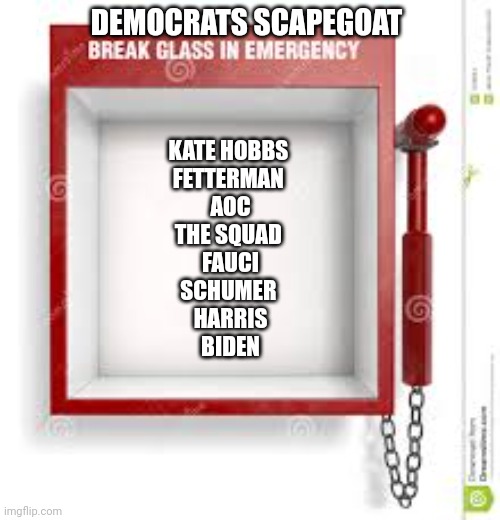 Clinton and Obama last dominos to fall | DEMOCRATS SCAPEGOAT; KATE HOBBS 
FETTERMAN 
AOC
THE SQUAD 
FAUCI
SCHUMER 
HARRIS
BIDEN | image tagged in break glass | made w/ Imgflip meme maker