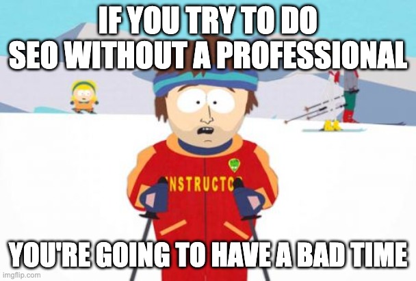 Super Cool Ski Instructor |  IF YOU TRY TO DO SEO WITHOUT A PROFESSIONAL; YOU'RE GOING TO HAVE A BAD TIME | image tagged in memes,super cool ski instructor,marketing,digital marketing,seo | made w/ Imgflip meme maker