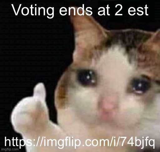 https://imgflip.com/i/74bjfq | Voting ends at 2 est; https://imgflip.com/i/74bjfq | image tagged in sadge | made w/ Imgflip meme maker