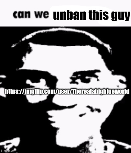 It's me | unban this guy; https://imgflip.com/user/ThereaIabigblueworld | image tagged in can we ban this guy | made w/ Imgflip meme maker