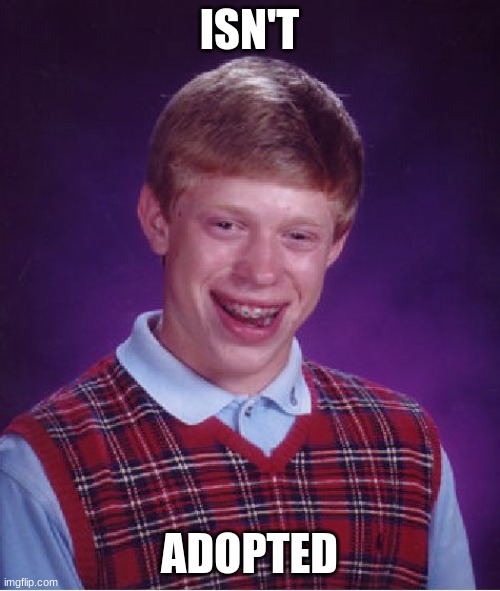 Bad Luck Brian Meme | ISN'T ADOPTED | image tagged in memes,bad luck brian | made w/ Imgflip meme maker