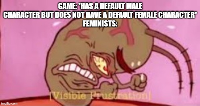 Visible Frustration | GAME: *HAS A DEFAULT MALE CHARACTER BUT DOES NOT HAVE A DEFAULT FEMALE CHARACTER*
FEMINISTS: | image tagged in visible frustration | made w/ Imgflip meme maker