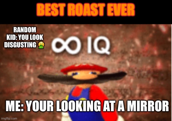 Best roast ever | BEST ROAST EVER; RANDOM KID: YOU LOOK DISGUSTING 🤮; ME: YOUR LOOKING AT A MIRROR | image tagged in infinite iq | made w/ Imgflip meme maker