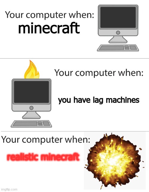 Computer Breakdown | minecraft you have lag machines realistic minecraft | image tagged in computer breakdown | made w/ Imgflip meme maker