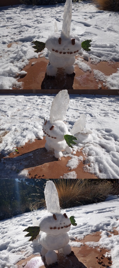 Try me. | image tagged in mudkip,snow,snowman,cute,sculpture | made w/ Imgflip meme maker