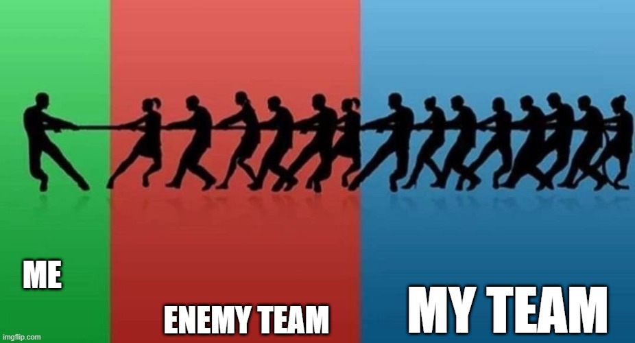 me vs my team vs enemy team | ME; ENEMY TEAM; MY TEAM | image tagged in gaming | made w/ Imgflip meme maker