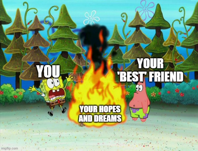 YOUR 'BEST' FRIEND; YOU; YOUR HOPES AND DREAMS | image tagged in spongebob,friendship | made w/ Imgflip meme maker