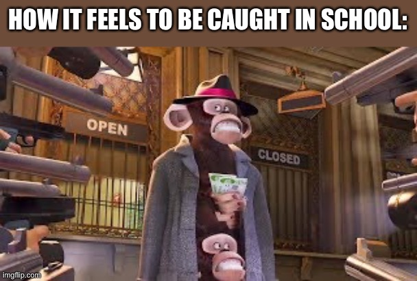Monkeys get Caught | HOW IT FEELS TO BE CAUGHT IN SCHOOL: | image tagged in monkeys get caught,memes,school,relatable memes,school meme,funny | made w/ Imgflip meme maker