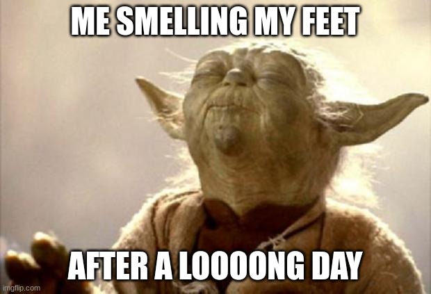 i would take off my shoes in the car with my mom and these shoes would amplify my smelly feet and OH GOD I CAN SMELL IT NOW | ME SMELLING MY FEET; AFTER A LOOOONG DAY | image tagged in yoda smell,feet | made w/ Imgflip meme maker