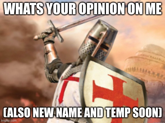 crusader | WHATS YOUR OPINION ON ME; (ALSO NEW NAME AND TEMP SOON) | image tagged in crusader | made w/ Imgflip meme maker