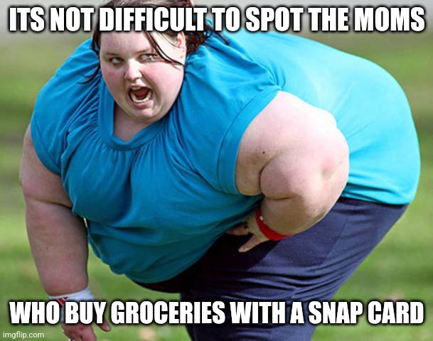Not trying to be cruel, but I will be faithfully accurate when I describe what I see EVERYTIME I go to the store. | ITS NOT DIFFICULT TO SPOT THE MOMS; WHO BUY GROCERIES WITH A SNAP CARD | image tagged in fat woman,snap,welfare,why,truth,the more you know | made w/ Imgflip meme maker
