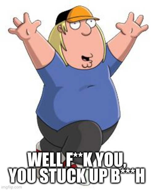 chris griffin boobies | WELL F**K YOU, YOU STUCK UP B***H | image tagged in chris griffin boobies | made w/ Imgflip meme maker