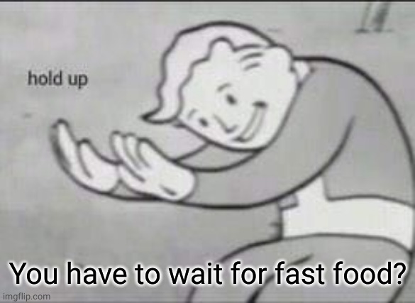 Fallout Hold Up | You have to wait for fast food? | image tagged in fallout hold up | made w/ Imgflip meme maker