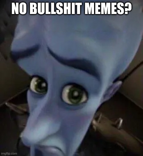 seriously WHERE IS THE BS ANYMORE!? | NO BULLSHIT MEMES? | image tagged in megamind no b | made w/ Imgflip meme maker