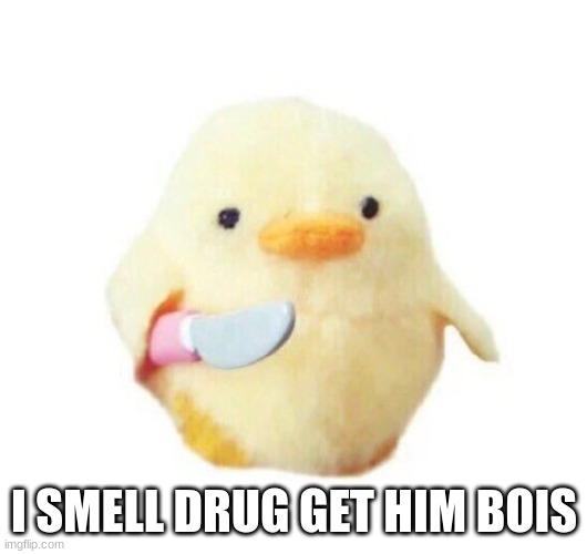 Duck with knife | I SMELL DRUG GET HIM BOIS | image tagged in duck with knife | made w/ Imgflip meme maker